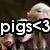 Animated sequence showing piglets with text overlay changing from 'pigs<3' to 'pigs<3' with a hand moving across the frame.