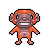 Pixel art of a cartoon monkey with orange fur, pink inner ears and cheeks, black eyes with white highlights, and a wide open mouth showing teeth.