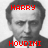 A four- of grayscale portraits with red pixelated text overlays, each showing a different person's face