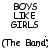 Pixelated text displays "BOYS LIKE GIRLS" and "(The Band)" in a pattern with visible pixelation effects