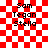 Red and white checkered background with black text reading Sam, Tegan, Stella in two , animated with a pulsing red overlay