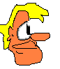 Pixelated orange cartoon head with yellow hair in four variations: side profile, front view, angled profile, and hair-only silhouette.