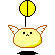 Pixelated yellow creature with white wings and black pants, displaying multiple expressions including neutral, smiling, and open-mouthed states.
