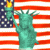 A 2x2 contact sheet of four animated frames showing the Statue of Liberty against an American flag background, with subtle pose differences between frames.