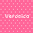 Pink background with white dot pattern and four instances of the name 'Veronica' in pixelated text, each with different diacritics.