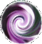 Circular icon with swirling purple and black pattern transitioning to a person's face in the final frame.