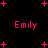 Black background with pink text and star shapes; four instances of 'Emily' text and scattered pink stars in a -like arrangement