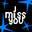 Black background with blue starbursts and white text reading "i miss you" in a pixelated font, partially obscured by gray overlay.