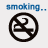 six distinct 'no smoking' icon variations with text labels, featuring black and red circular symbols on white backgrounds
