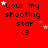 Red background with repeated text 'your my shooting star <3' and scattered white and pink stars, some stars move position across frames.
