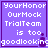 Pixelated purple square with white text reading "YourHonor OurMock TrialTeam is too goodlooking" and a small dark pixel cluster near the bottom-right corner.