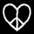 White peace symbol overlaid on a heart shape, rendered in pixelated style against black background.