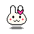 Pixel art bunny head with pink bow, red blush marks, and four distinct eye expressions across frames.