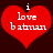 Red heart-shaped icon with white text reading 'i love batman' on dark background.