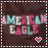 Pixelated American Eagle text with alternating color blocks and a heart symbol in the bottom-right corner, bordered by dashed lines.