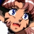 A pixelated anime-style character face with blue eyes and brown hair on the left, next to a black background with white text reading "Anime IM" and a stylized signature below it.
