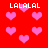 Red background with pink heart shapes and white text reading LALALAL repeated four times.