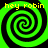 Four identical green and black spiral patterns arranged in a with yellow text 'hey robin' above each spiral