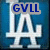 Two side-by-side pixelated images of a blue background with white 'LA' letters, one displaying 'GVLL' text above and the other showing '#2' below.