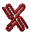 Two pixelated X-shaped icons side-by-side on gray background; left icon is solid red with interwoven loops, right icon is gradient pink with white highlights and soft edges.