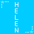 Blue background with vertical white text "HELEN" repeated five times, surrounded by small white and light blue stars with trailing dots.