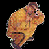 Animated sequence showing a person in yellow clothing crouching and holding hands near face, with repeated 'TowniesTownies' text above and 'VS' between