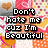 Pixelated text in black block letters on a colorful background with hearts and abstract shapes.