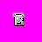 Pixelated icon with a smiling face on a bright pink background, featuring gray and white tones in the facial area.