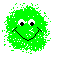 Green pixelated cartoon face with multiple expressions including smiling, neutral, angry, and crying, displayed in a