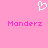 Pixelated pink background with white heart symbol above two identical 'Manderz' text instances in bright pink.