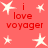 Red background with white star shapes and repeated red text reading "i love voyager" in a pattern