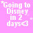 Pink background with white text reading "Going to Disney in 2 days" and a heart symbol, featuring animated star placements around the text.