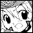 A black-and-white animated buddy icon featuring a pixelated anime-style character face on the left and stylized text reading "Anime IM" with smaller text below it, arranged in a contact sheet layout.