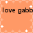 Pixelated orange background with white star and diamond patterns, displaying repeated black text 'love gabb' in two