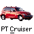 Pixelated red sedan with silver accents and black wheels, viewed from side on gray background, labeled 'PT Cruiser' below.