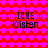 Pixelated red background with repeating pink heart pattern, four identical text blocks reading 'LOVE Kristen' in black pixel font. No visible animation changes across observations.