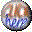 Two circular pixelated icons side-by-side, each with a central 'G' and 'C' in brown tones above blue text reading 'GIFCITIES', surrounded by multicolored pixels.