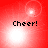 Red background with four each containing 'Cheer!' text and white light effects that shift position across frames