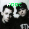 six shows two people in dark clothing with 'HOGC' text above them, each displaying different color variations of the text and background tones