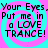 Four identical display text over a cyan and pink spiral background with pixelated font