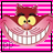 A 4-frame animated contact sheet showing a cartoon cat with exaggerated yellow eyes and wide pink mouth, set against alternating pink-and-white striped backgrounds in each frame.
