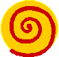 Yellow circular icon with red spiral pattern, showing partial red spiral segment at bottom left in one frame.