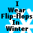 Blue background with white snowflake and black text reading "I Wear Flip-Flops In Winter" in four identical