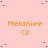 A static image with a light pink background featuring repeated orange text 'Melanie' and '<3' symbols, scattered red dots, and one gray rectangular block.