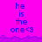 A static image with a bright pink background displays repeated text 'he is the one<3' in blue pixelated font, with a purple wave-like border at the bottom.