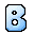 Pixelated blue 'B' with black outline and two internal shapes, one circular and one cross-shaped, on gray background.