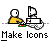 Animated contact sheet showing 11 frames of a pixel art icon sequence featuring a yellow stick figure at a computer, with repeated text and Photoshop interface elements in the background.
