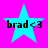 Four identical cyan stars on a bright pink background with black text "brad<3" beneath each star.