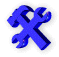 Blue and purple 3D wrench and hammer icons in a , some icons animate with shifting shapes and colors
