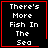 A 4-frame animated contact sheet showing pixelated text "There's More Fish In The Sea" with red borders, each frame containing a different small symbol in the bottom-right corner: none, heart, star, and cross.